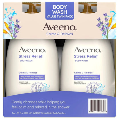 Aveeno Stress Relief Body Wash, Lavender & Chamomile, 33oz, 2-Pack