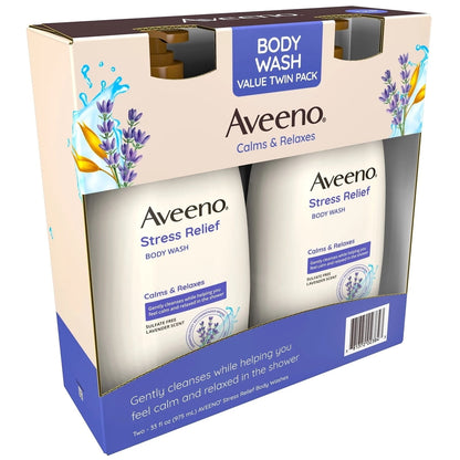 Aveeno Stress Relief Body Wash, Lavender & Chamomile, 33oz, 2-Pack