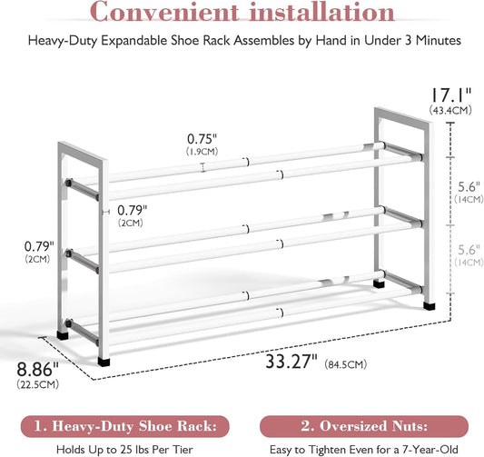 Bumusty 3-Tier Expandable Shoe Rack, Adjustable