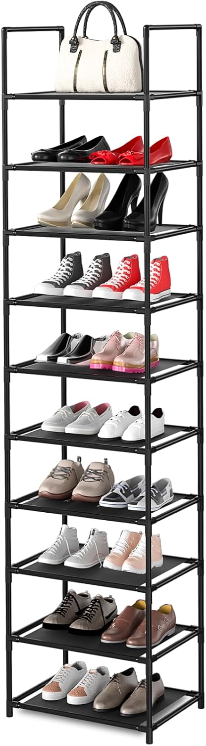 10-Tier Tall Narrow Shoe Rack, 20-25 Pairs