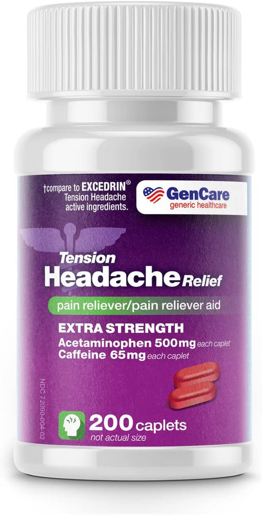 Tension Headache Relief Caplets w/ Acetaminophen & Caffeine, 200ct