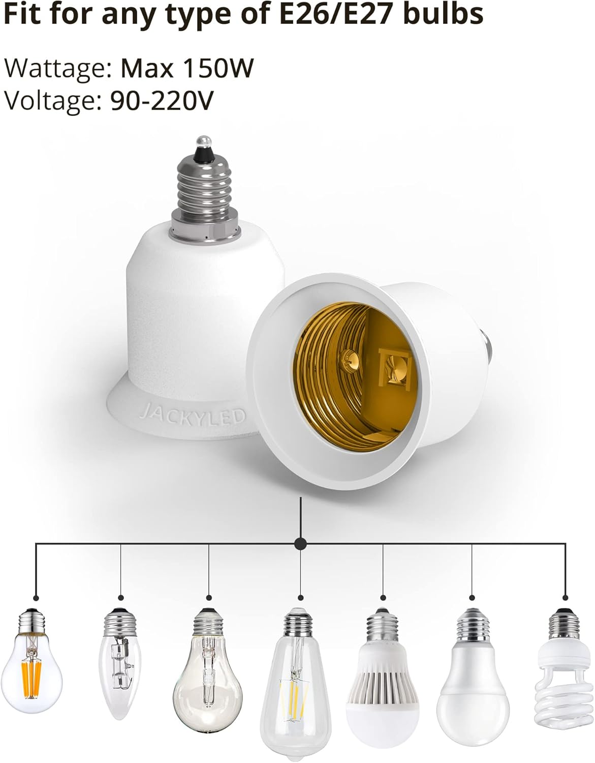 JACKYLED E12 to E26 Light Socket Adapters