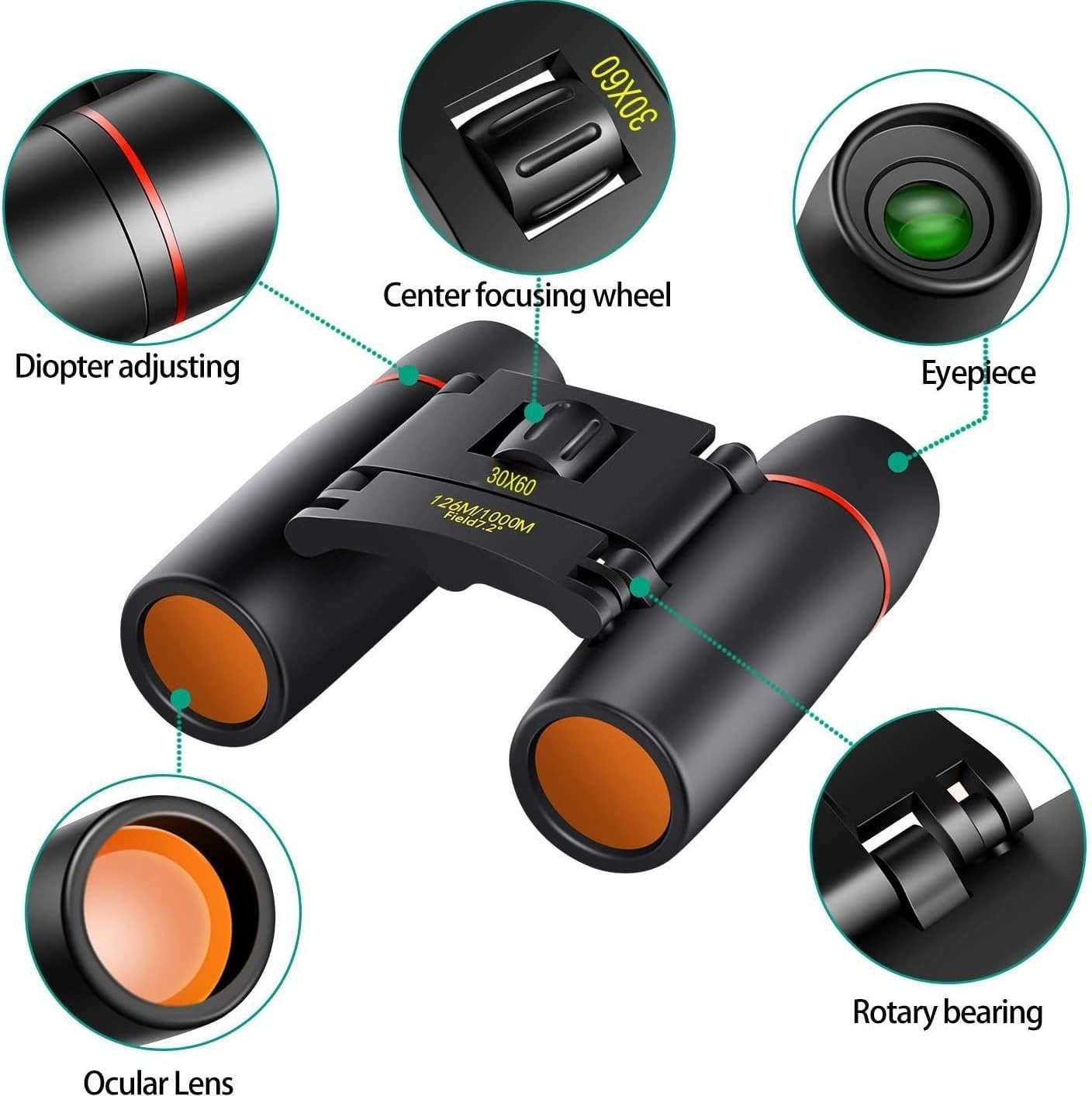 Compact 30X60 Binoculars, Lightweight Foldable