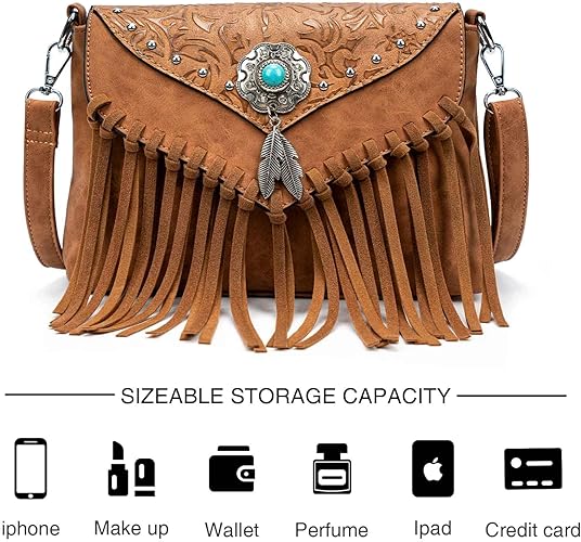 LAVAWA Small Crossbody Bag with Fringe Tassel for Women