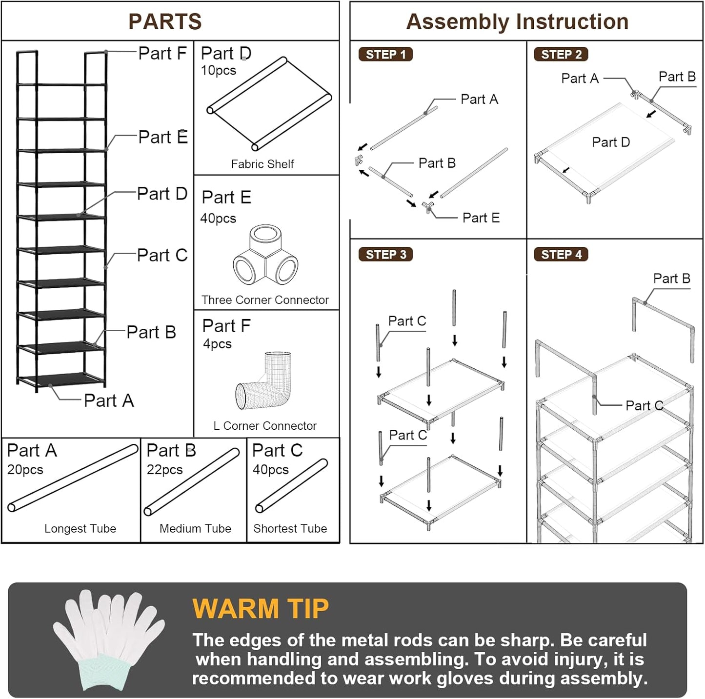 10-Tier Tall Narrow Shoe Rack, 20-25 Pairs