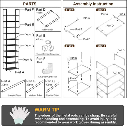 10-Tier Tall Narrow Shoe Rack, 20-25 Pairs