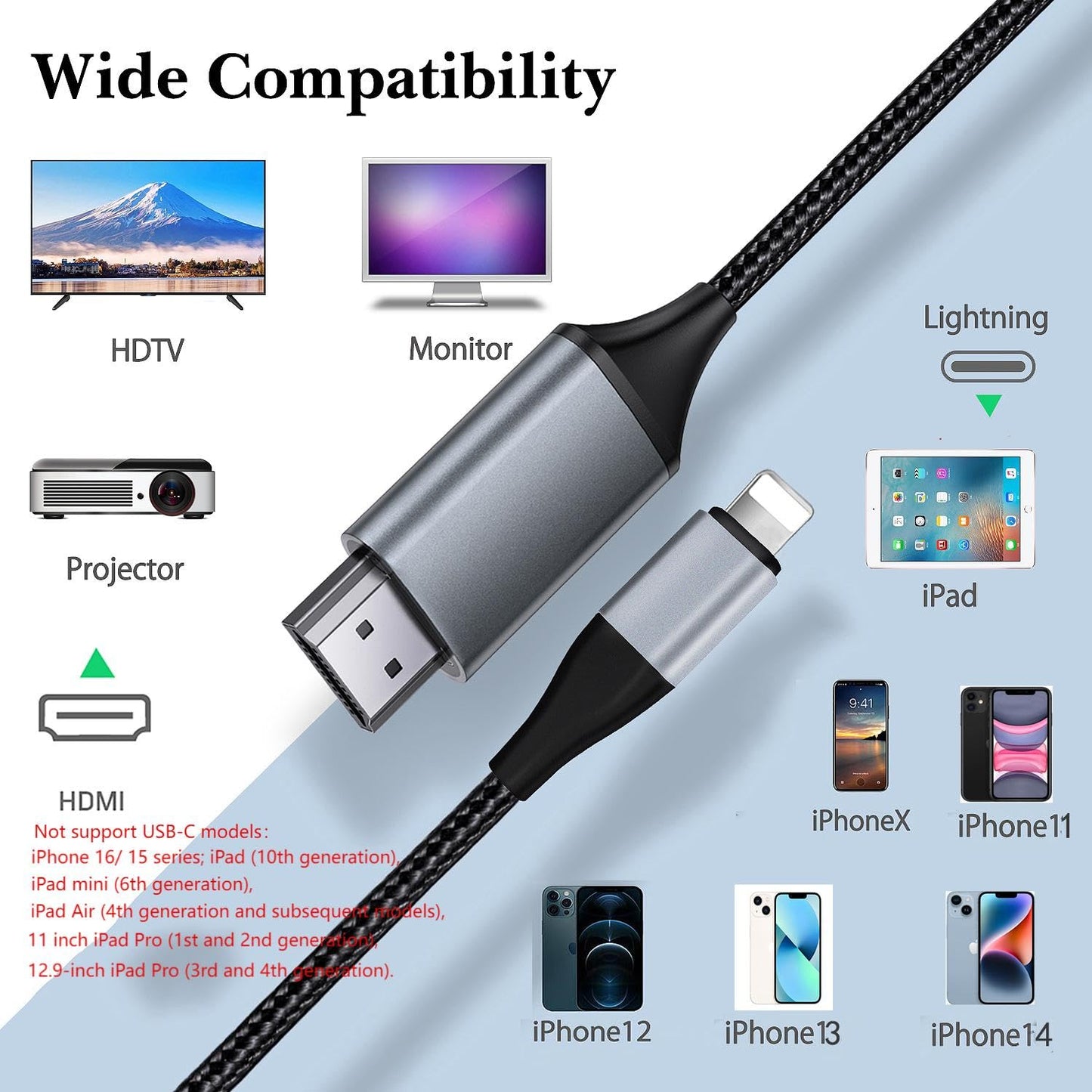 Lightning to HDMI Adapter for iPhone to TV, iPhone 14 Compatible