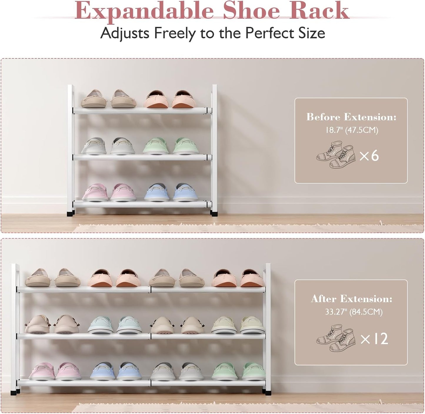 Bumusty 3-Tier Expandable Shoe Rack, Adjustable