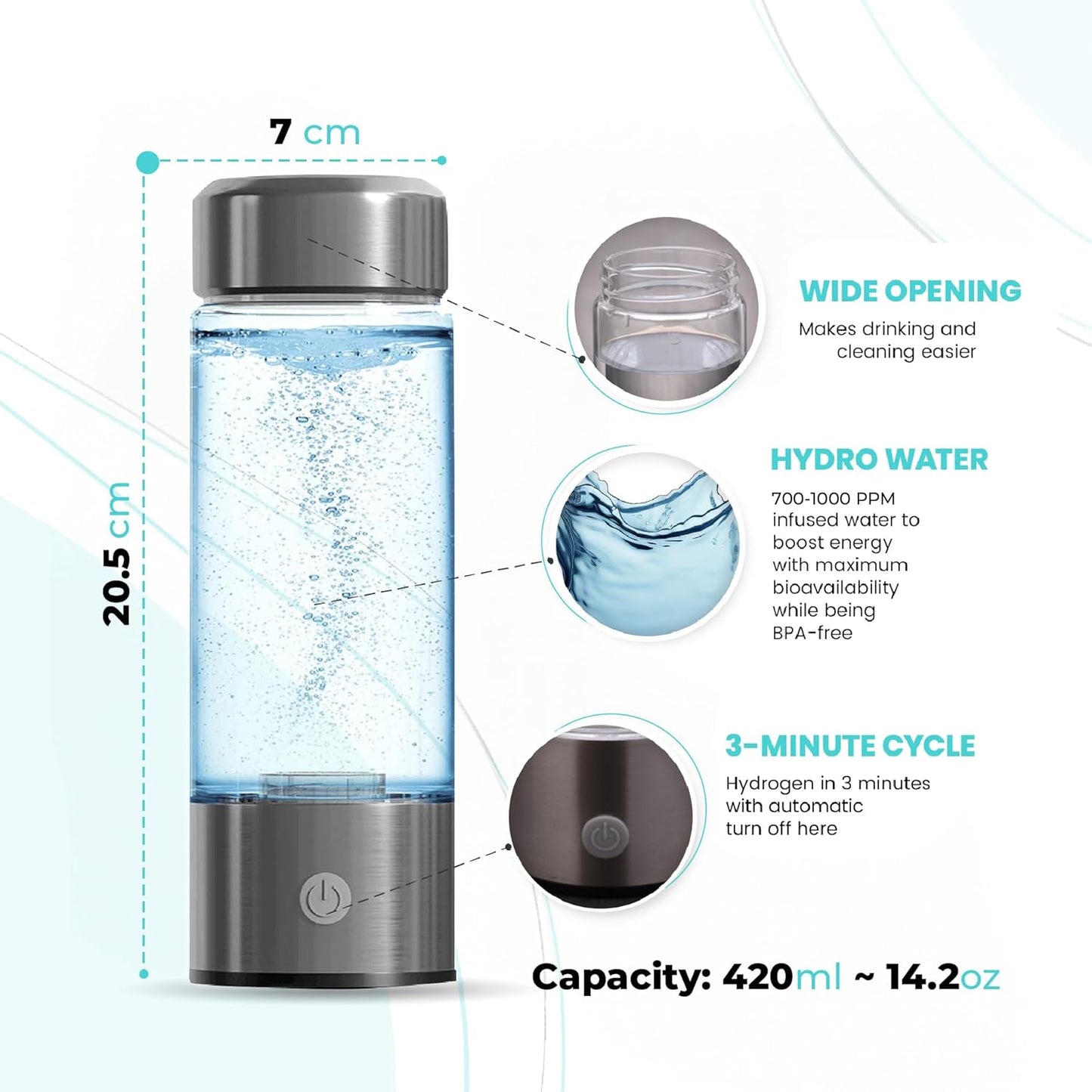 GotHydroWater Hydrogen Water Bottle, 420ml