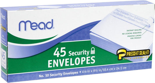 Mead No.10 Security Envelopes, 45-Pack