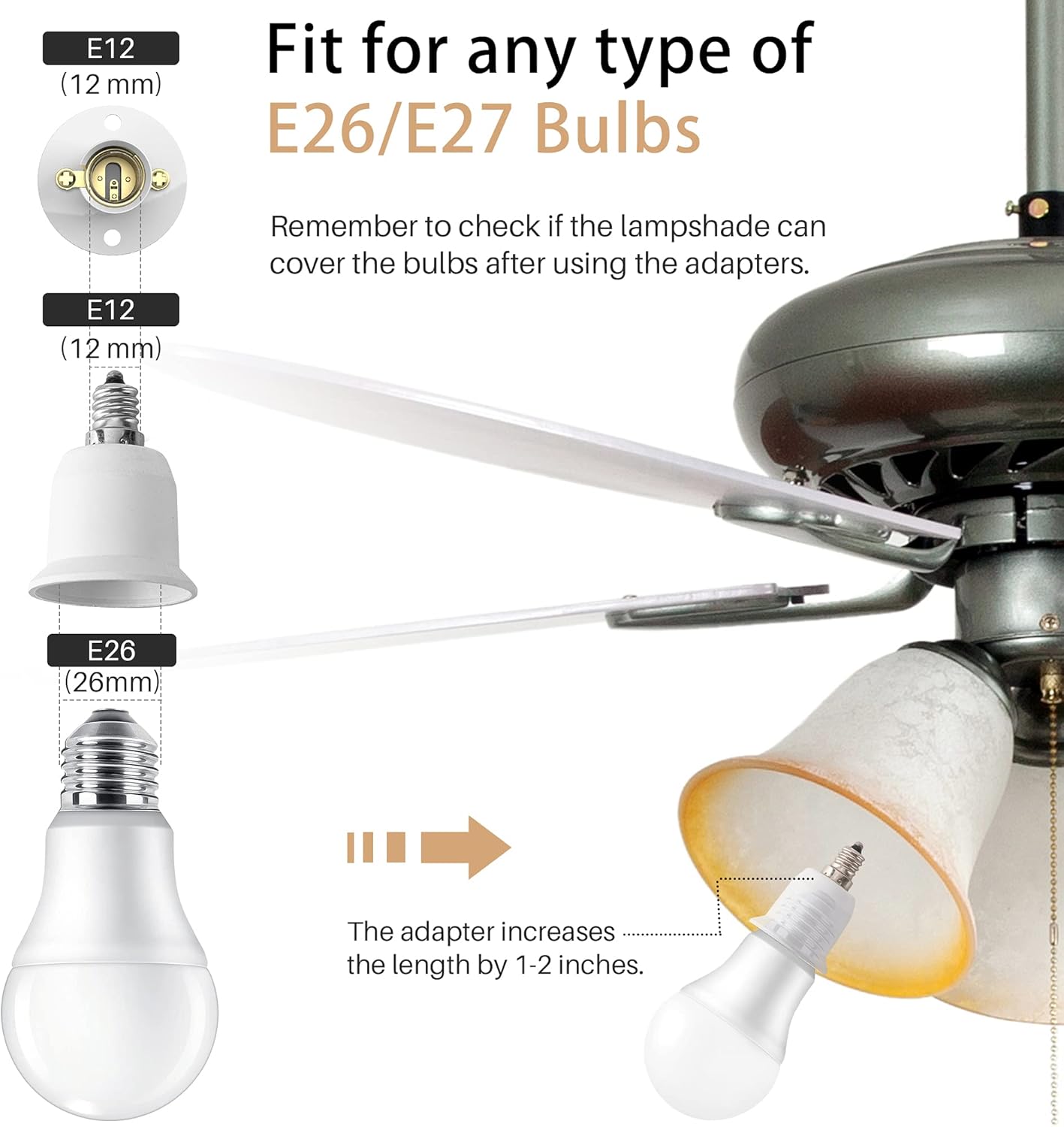 JACKYLED E12 to E26 Light Socket Adapters