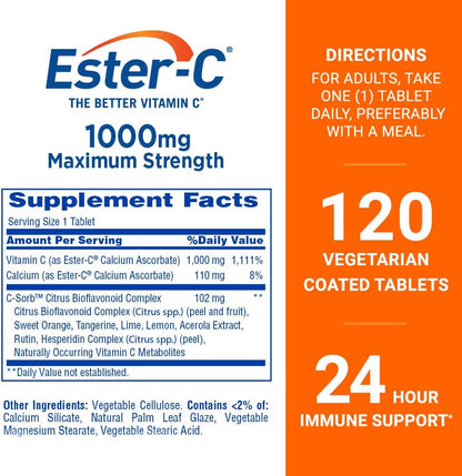 Ester-C Vitamin C 1000mg Tablets, Immune Booster, 120ct