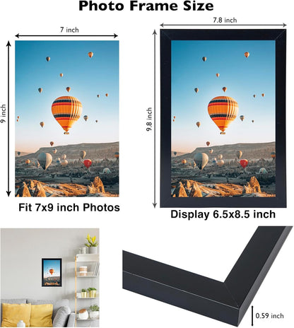 Picture Frame for Hanging or Tabletop- Wall Mounting 7x9 inch Black