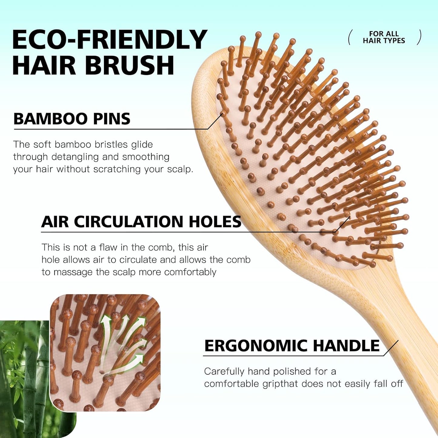 Bamboo Paddle Hairbrush for Scalp Massage