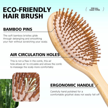 Bamboo Paddle Hairbrush for Scalp Massage