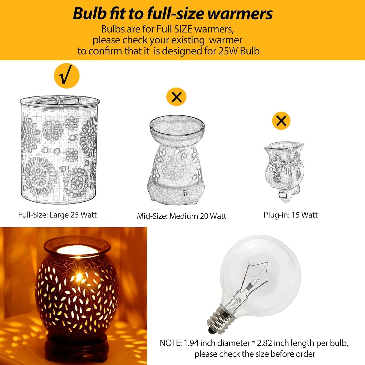 Wax Warmer Bulbs 6 Pack, G50 25 Watt