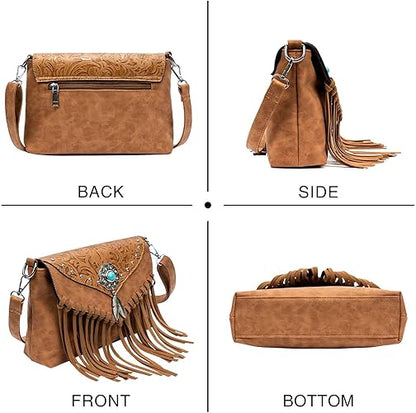 LAVAWA Small Crossbody Bag with Fringe Tassel for Women