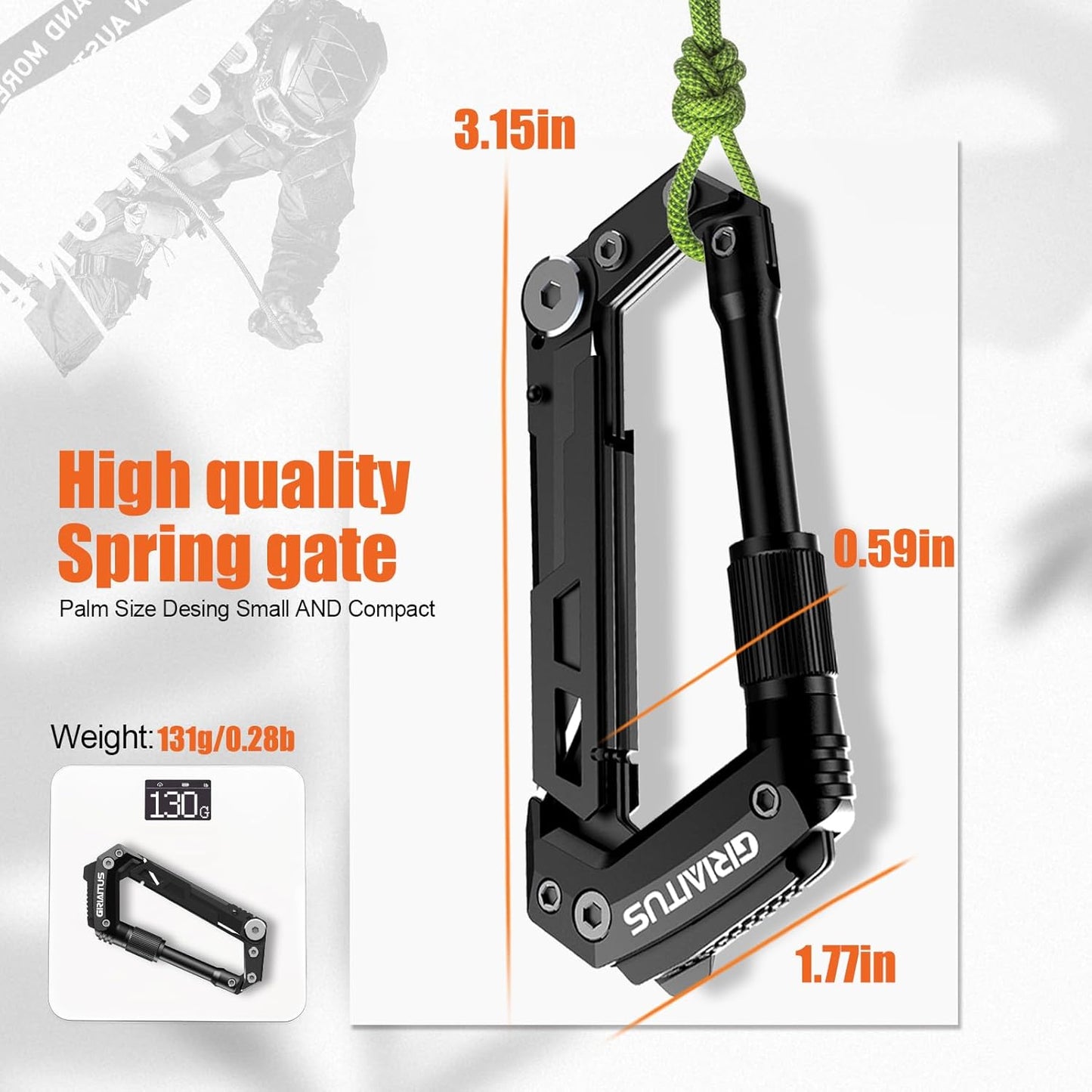 **8-in-1 Carabiner Multitool with Knife (Black)**