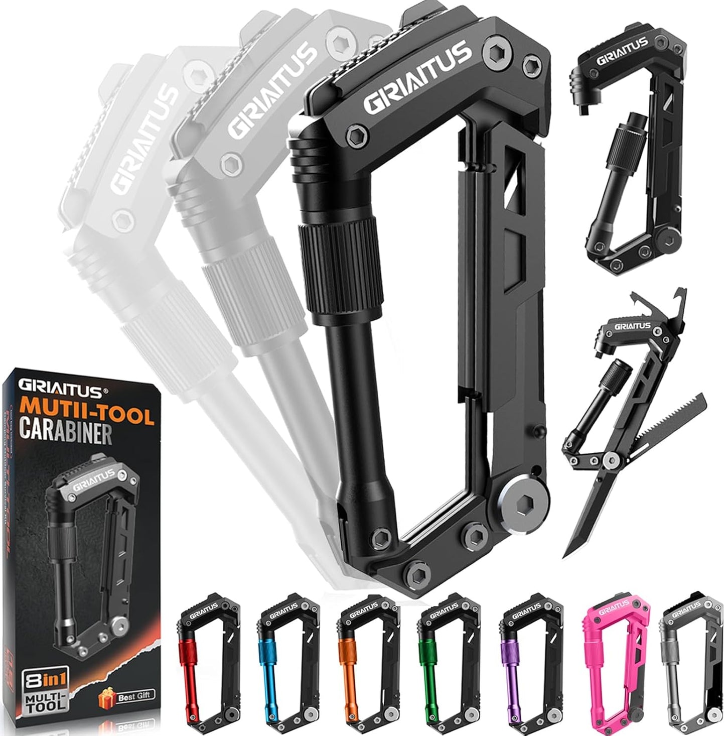 **8-in-1 Carabiner Multitool with Knife (Black)**