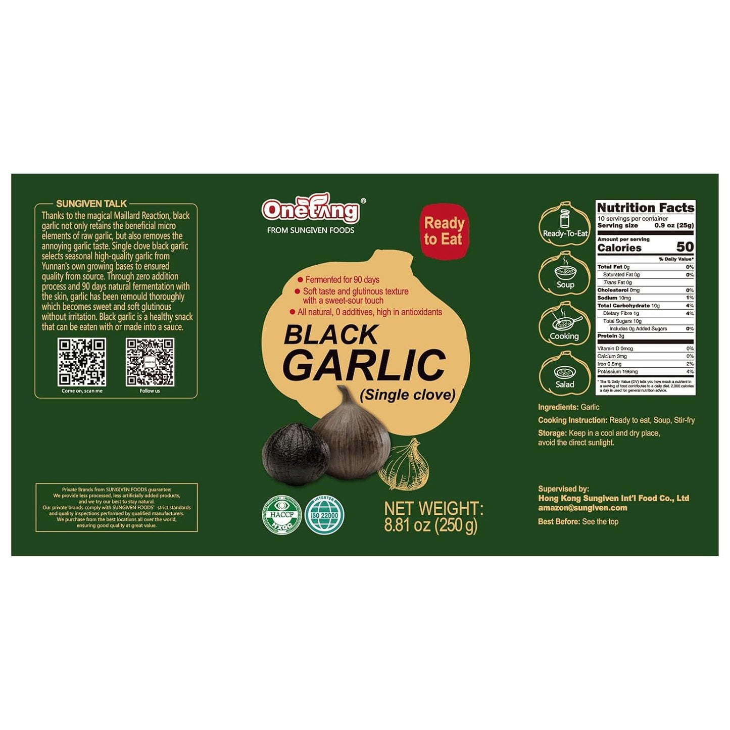 ONETANG 250g Black Garlic, 90-Day Fermented