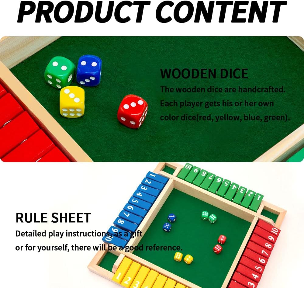 Nicecho Shut The Box Dice Game, 2-4 Player