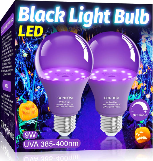 2-Pack A19 LED Black Light Bulbs, 9W (100W Equivalent)