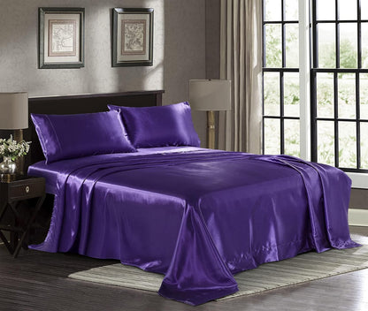 Satin Sheets California King, 4-Piece, Purple