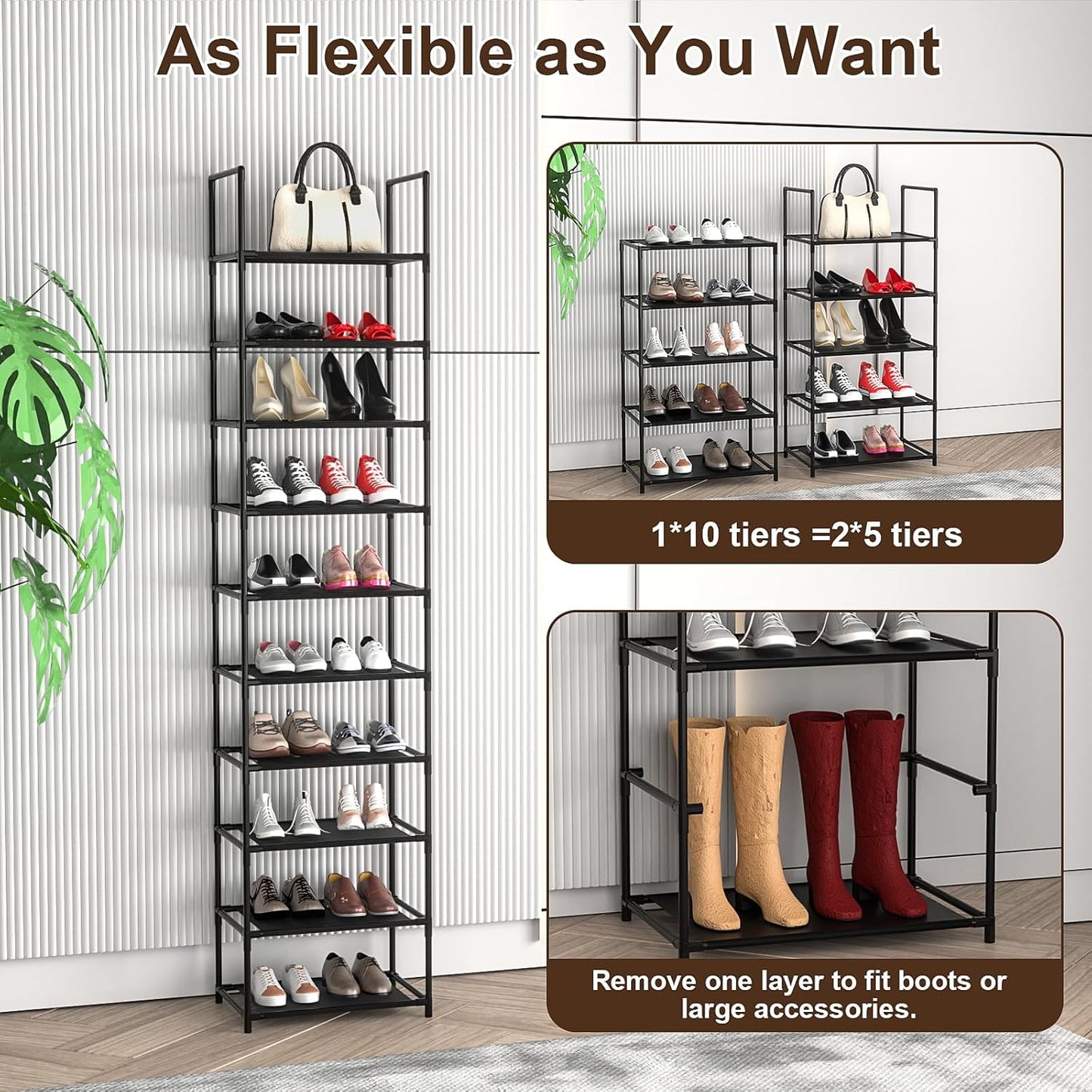 10-Tier Tall Narrow Shoe Rack, 20-25 Pairs