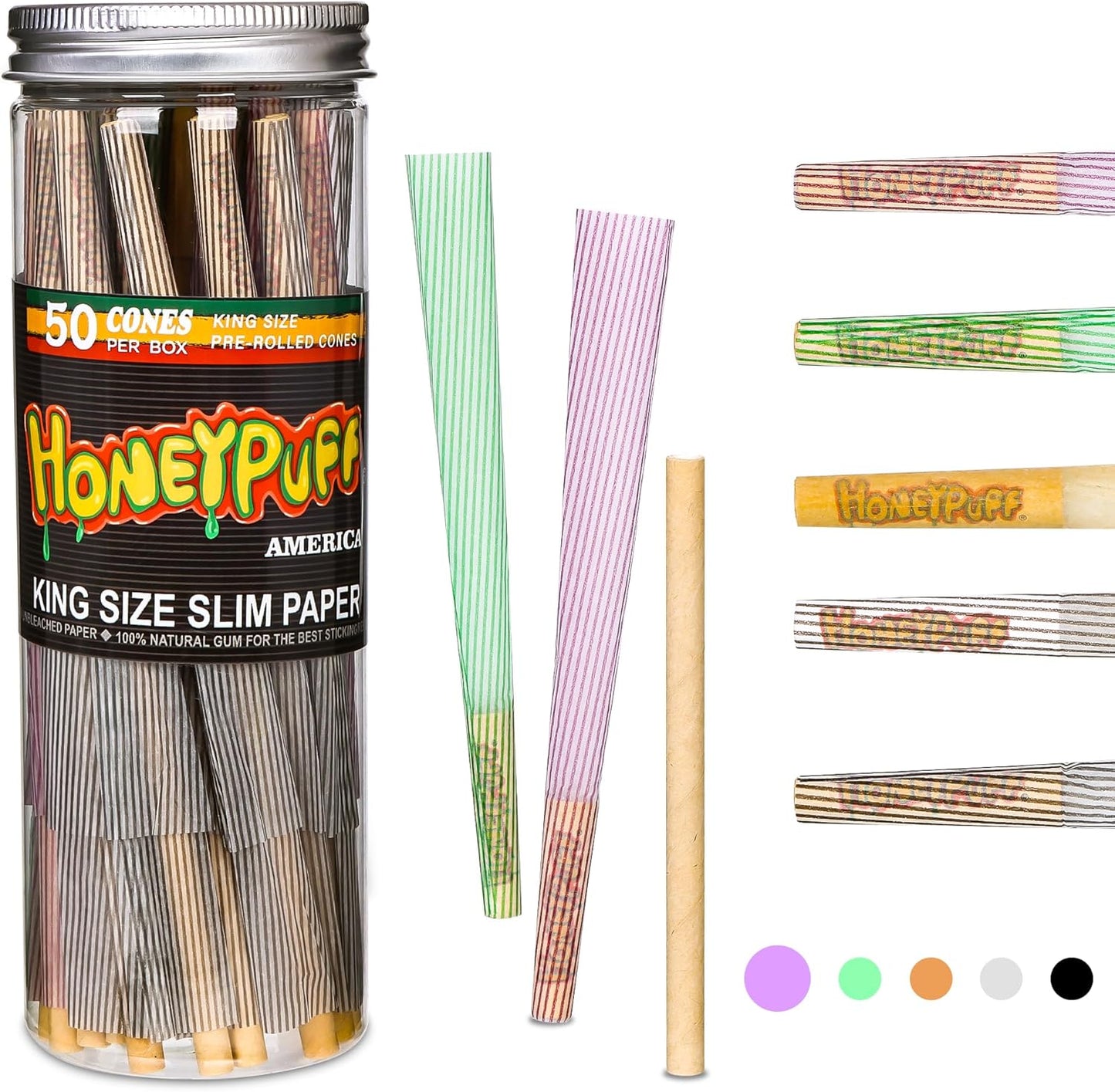 50-Pack King Size Colorful Pre-Rolled Cones, Rolling Papers