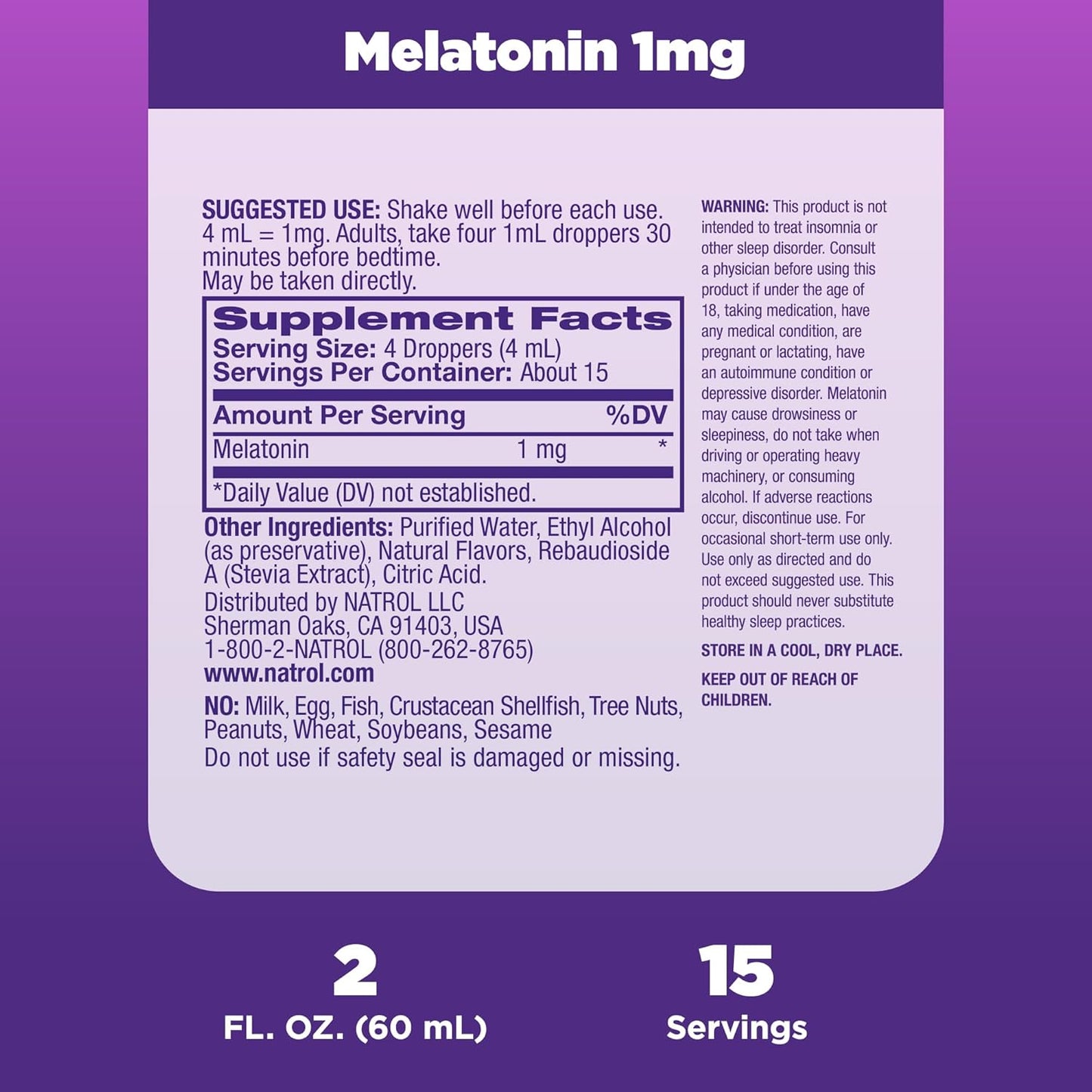 Liquid Melatonin 1mg Berry Sleep Supplement, 2oz