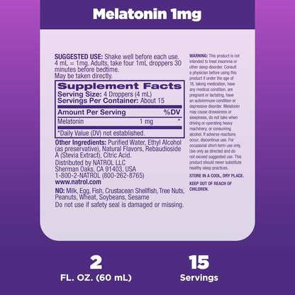 Liquid Melatonin 1mg Berry Sleep Supplement, 2oz