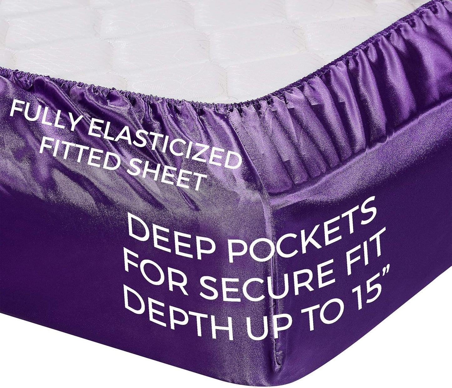 Satin Sheets California King, 4-Piece, Purple