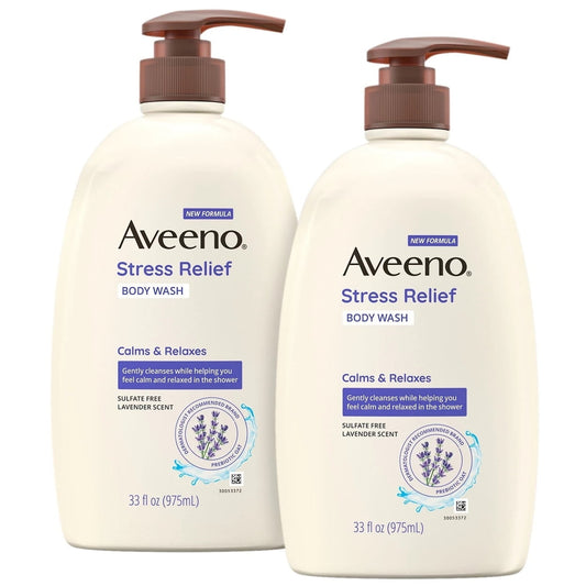 Aveeno Stress Relief Body Wash, Lavender & Chamomile, 33oz, 2-Pack